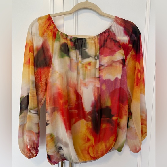 Alice + Olivia Blouse Abstract Flame Flower Print Balloon Sleeve S Small - Picture 2 of 4